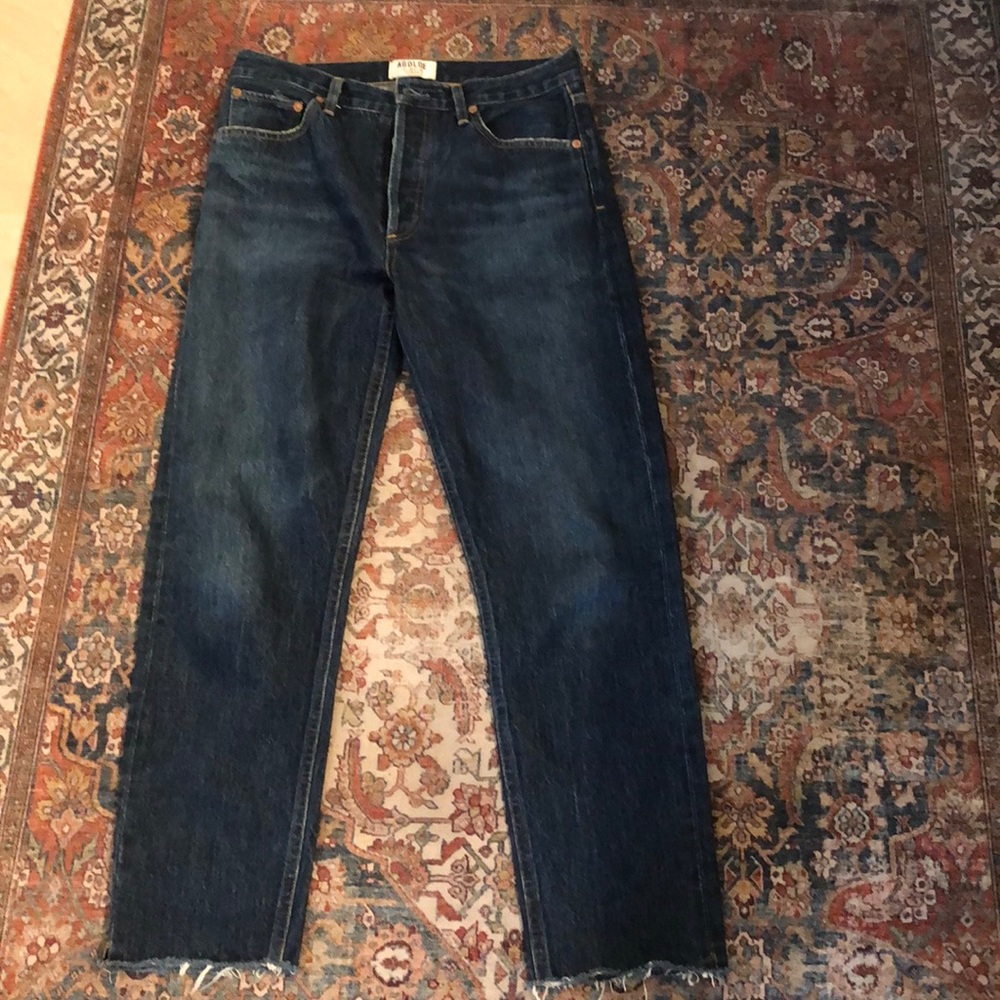 Agolde Jean high rise button fly straight leg raw hem Size 27